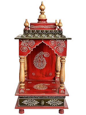 Decorative Wooden Temple with Drawer - Mandir for Home
