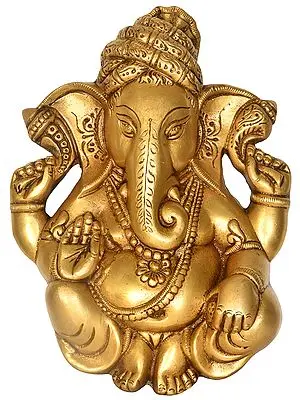 10" Turbaned Ganesha Wall Hanging (Flat Statue) In Brass | Handmade | Made In India