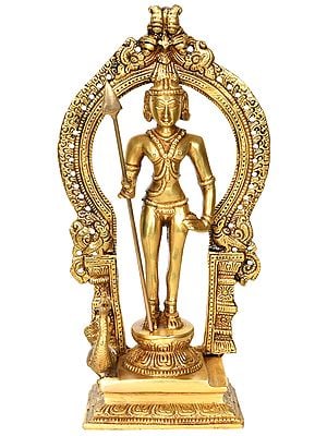 9" Kumara Karttikeya Brass Sculpture | Handmade | Made in India