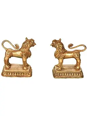 Full Gold Plated Nepalese Temple Lion Pair