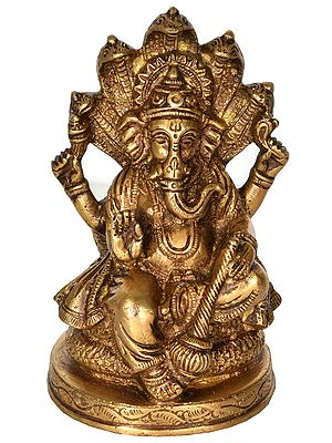 5" Lord Ganesha Seated on Sheshanaga In Brass | Handmade | Made In India