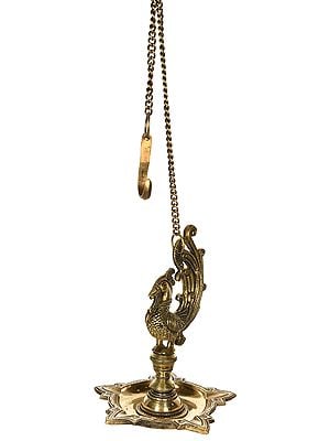 9" Mayur Hanging Wick Lamp in Brass | Handmade | Made in India