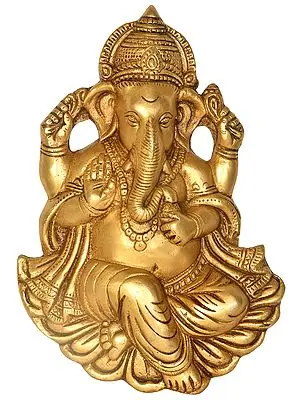 9" Blessing Lord Ganesha Wall Hanging (Flat Statue) In Brass | Handmade | Made In India
