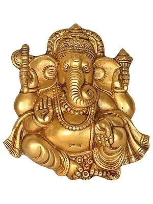 8" Lord Ganesha Wall Hanging (Flat Statue) In Brass | Handmade | Made In India