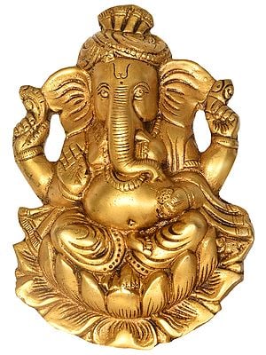 8" Pagdi Ganesha Wall Hanging (Flat Statue) In Brass | Handmade | Made In India