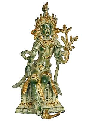 10" Seated Tibetan Buddhist Goddess Tara In Brass | Handmade | Made In India