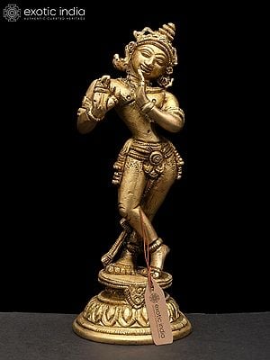 5" Krishna Idol In Brass | Handmade | Made In India