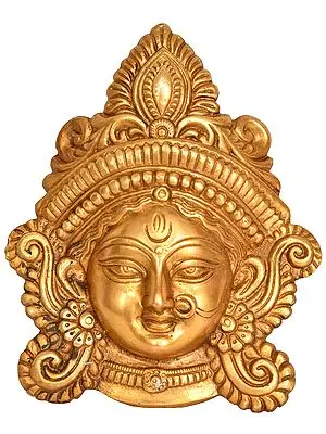 7" Goddess Durga Wearing A Nose ring - Wall Hanging Mask In Brass | Handmade | Made In India