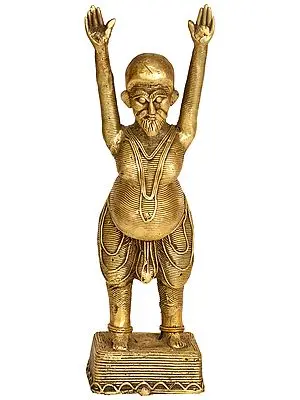 8" Tribal Yoga Man In Brass | Handmade | Made In India
