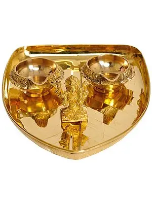 5" Puja Thali for Worship of Goddess Meenakshi in Brass | Handmade | Made in India