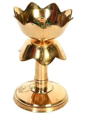 6" Lotus Wick Puja Lamp In Brass | Handmade | Made In India