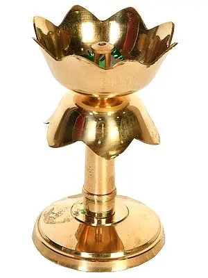 6" Lotus Wick Puja Lamp in Brass | Handmade | Made in India