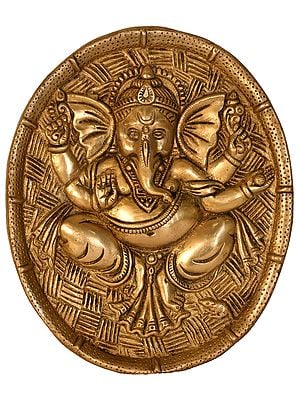 9" Blessing Ganesha Wall Hanging Plate In Brass | Handmade | Made In India