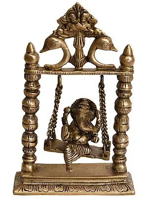 8" Ganesha On a Swing In Brass | Handmade | Made In India