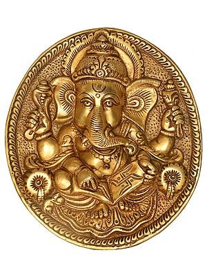 9" Cute Ganesha Wall Hanging Plage In Brass | Handmade | Made In India