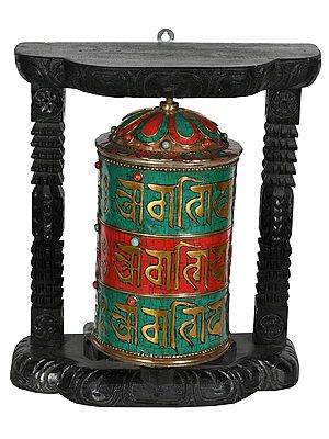13" Enshrined Tibetan Buddhist Prayer Wheel (Made in Nepal) In Brass | Handmade | Made In India