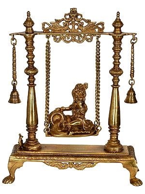 16" Butter Krishna Swing In Brass | Handmade | Made In India