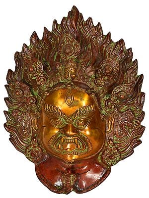 12" Tibetan Buddhist Deity Mahakala Mask (Wall Hanging) In Brass | Handmade | Made In India