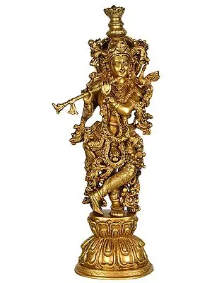 24" Krishna Playing on Flute In Brass | Handmade | Made In India
