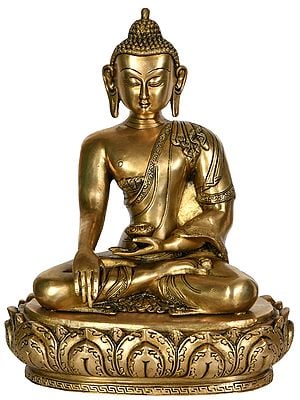13" Lord Buddha Idol in Earth Touching Gesture in Brass | Handmade Statue | Made in India