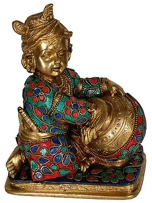7" Butter Krishna In Brass | Handmade | Made In India