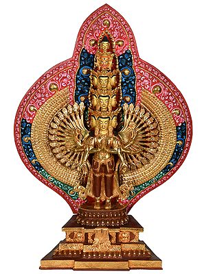 Eleven Headed Thousand Armed Avalokiteshvara (Chenrezig) - Tibetan Buddhist Deity (Made in Nepal)