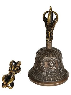 Tibetan Buddhist Deity Kubera bell with Dorje - Made in Nepal
