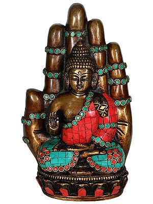 8" Buddha in Hand (Tibetan Buddhist) In Brass | Handmade | Made In India