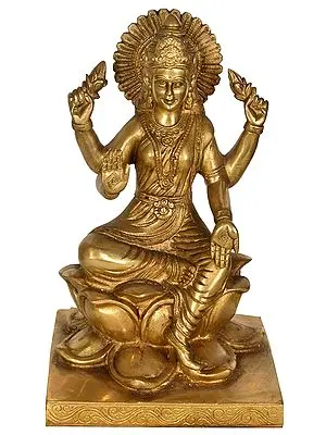 10" Goddess Lakshmi In Brass | Handmade | Made In India