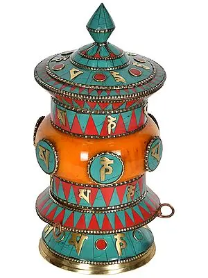 OM MANI PADME HUM Tibetan Buddhist Prayer Wheel from Nepal