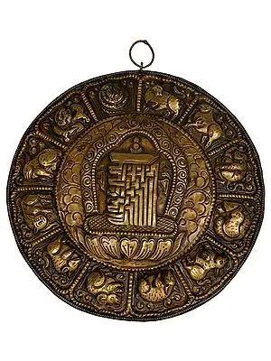 Wall Hanging from Nepal - Ten Syllables of Kalachakra Mandala with Tibetan Zodiac Signs