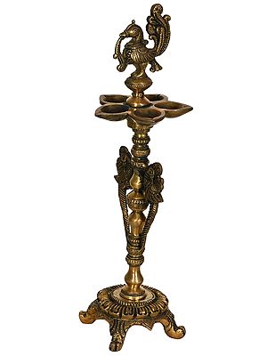 11" Five Wicks Mayur Lamp In Brass | Handmade | Made In India