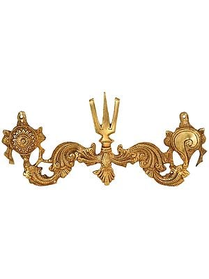 5" Brass Wall Hanging Vaishnava Symbols - Chakra, Tilak and Conch | Handmade | Made in India