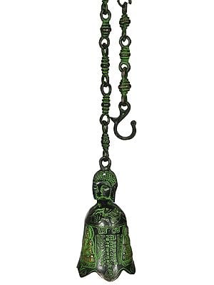 6" Guan Yin with Buddha Head Roof Hanging Bell - Tibetan Buddhist In Brass | Handmade | Made In India