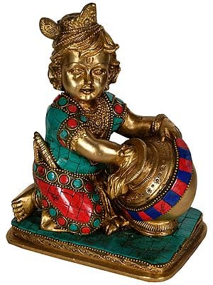 7" Butter Krishna In Brass | Handmade | Made In India