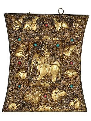 Buddhist Wall Hanging: Four Harmonious Friends With Twelve Tibetan Zodiac Signs - Made In Nepal