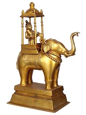 20" Lord Indra on His Elephant Airavata In Brass | Handmade | Made In India