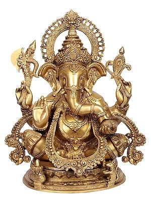 19" Ornamented Lord Ganesha In Brass | Handmade | Made In India