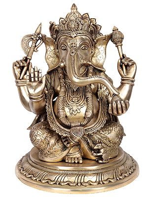 15" Majestic Lord Ganesha In Brass | Handmade | Made In India