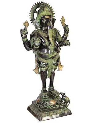 50" Chaturbhuja Standing Ganesha (Large Size) In Brass | Handmade | Made In India