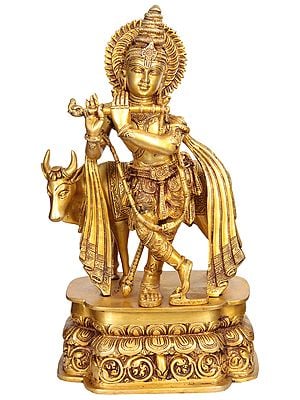 19" Krishna the Handsome Youth In Brass | Handmade | Made In India