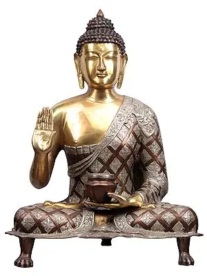 25" Tibetan Buddhist Deity Blessing Buddha In Brass | Handmade | Made In India