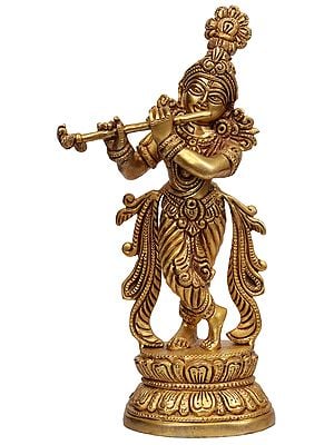 9" Fine Quality Lord Krishna In Brass | Handmade | Made In India
