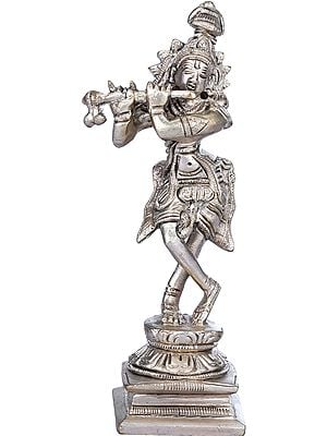 5" Lord Krishna Figurine In Brass | Handmade | Made In India