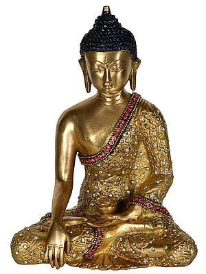 8" Lord Buddha in Earth Touching Gesture In Brass | Handmade | Made In India