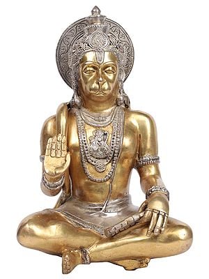11" Hanuman in Golden and Silver Color In Brass | Handmade | Made In India