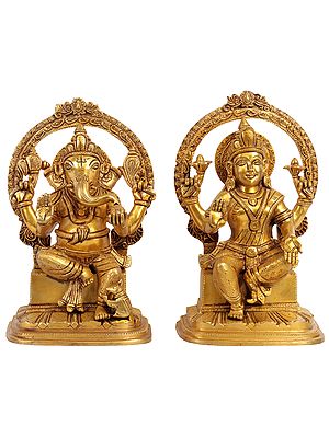 10" Lakshmi Ganesha In Brass | Handmade | Made In India