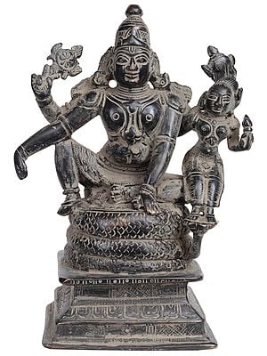 6" Lord Vishnu with Goddess Lakshmi Sculpture in Brass | Handmade | Made in India