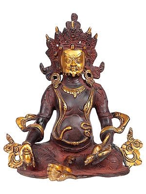 10" Tibetan Buddhist Deity Kubera In Brass | Handmade | Made In India