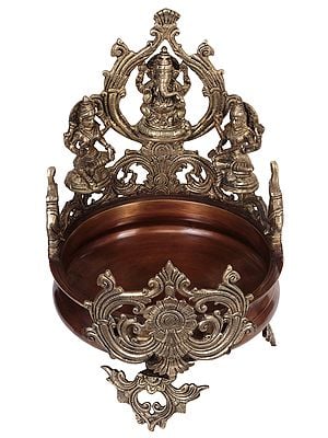 17" Lakshmi Ganesha And Saraswati Urli In Brass | Handmade | Made In India